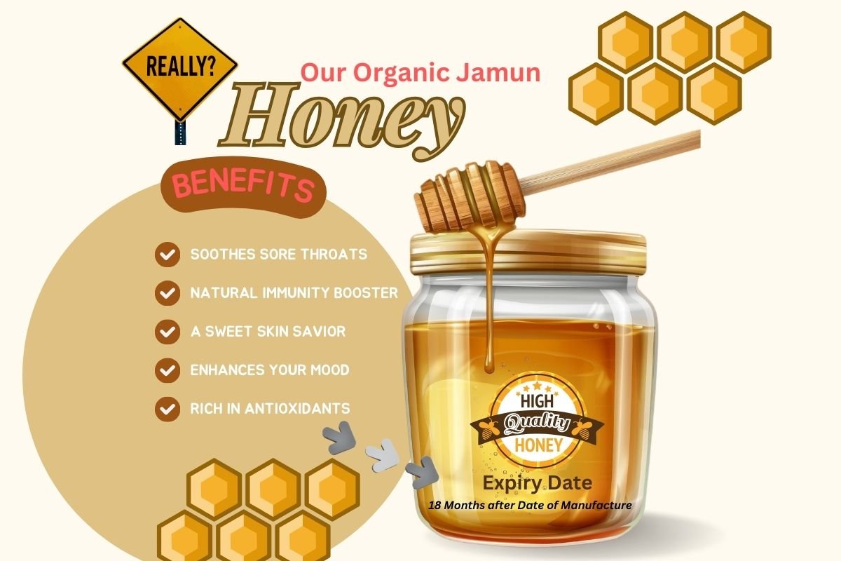 Funny infographic of honey jar with exaggerated health claims, highlighting commercial branding trends – Elesaar blog visual