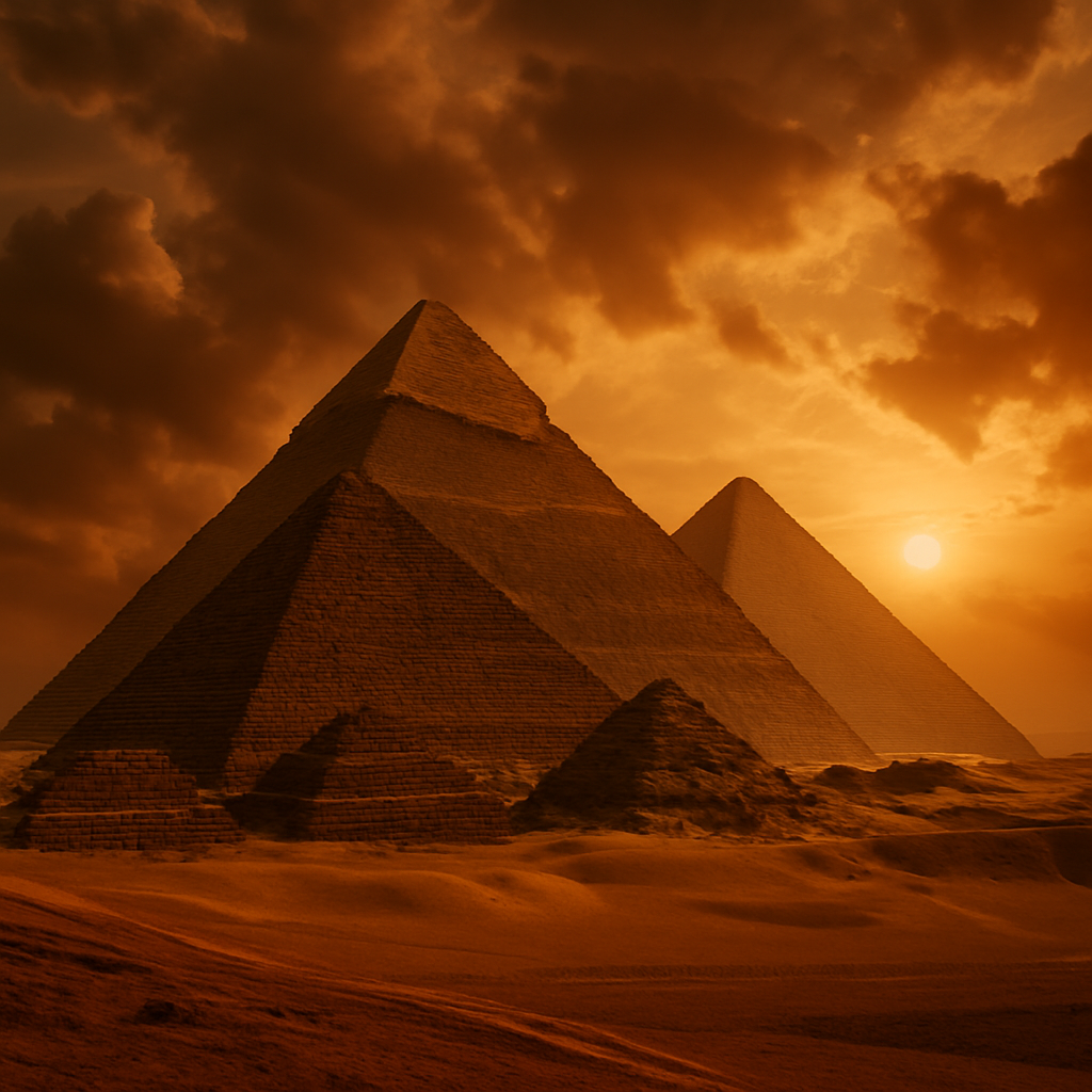 The Egyptian pyramids at sunset, bathed in golden light — a timeless symbol of preservation and silent memory, aptly placed in Elesaar Honey Blog Series 4